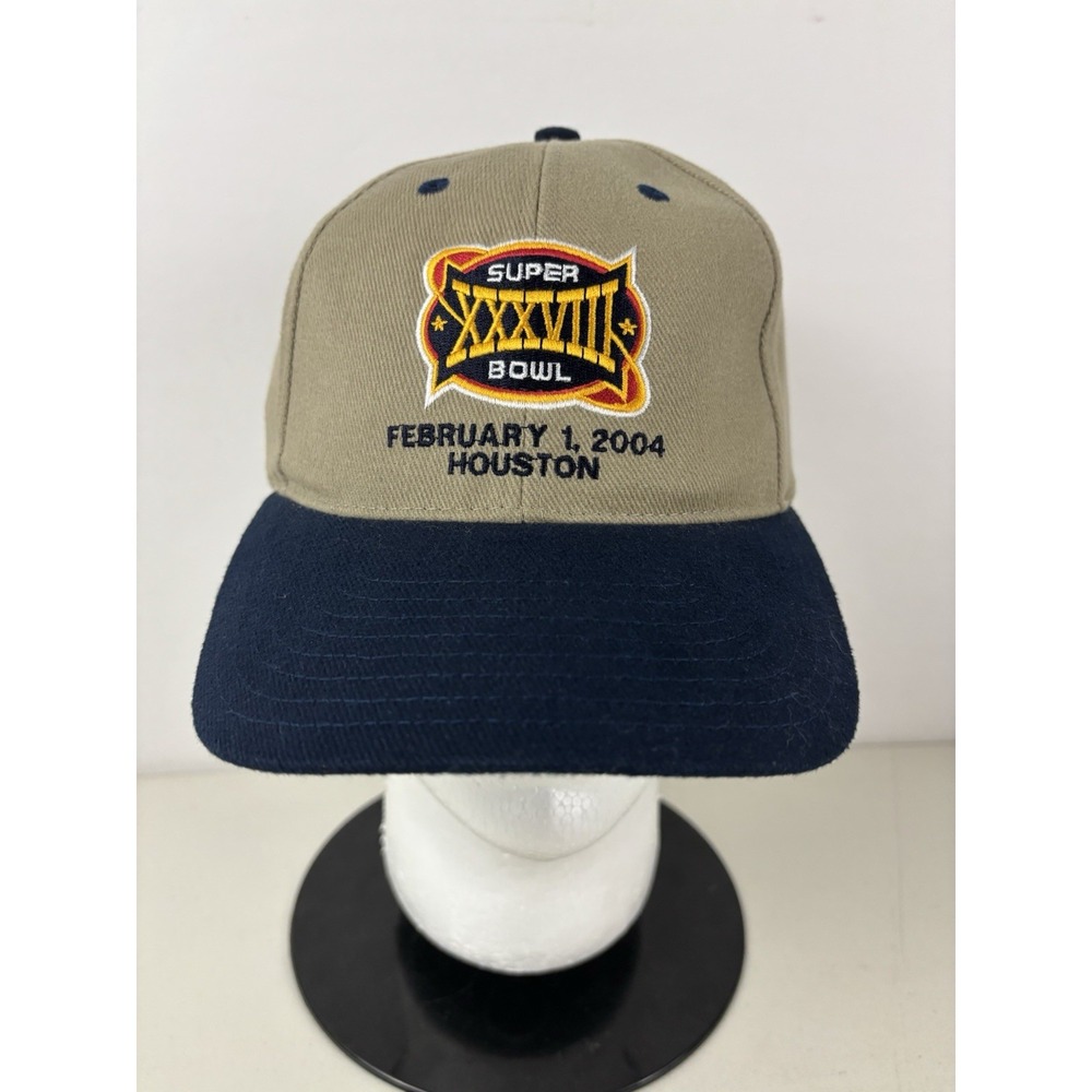 Super Bowl XXXVIII Reebok Hat Cap 2004 Houston TX Khaki Navy Adjustable NFL